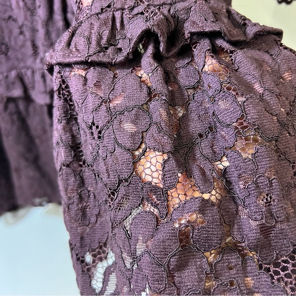 H & M Burgundy Lace Overlay Ruffle Flounce Dress SZ L - Picture 5 of 13